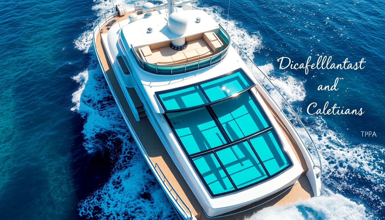 A luxurious yacht with a glass deck, cruising through crystal-clear waters. - Image