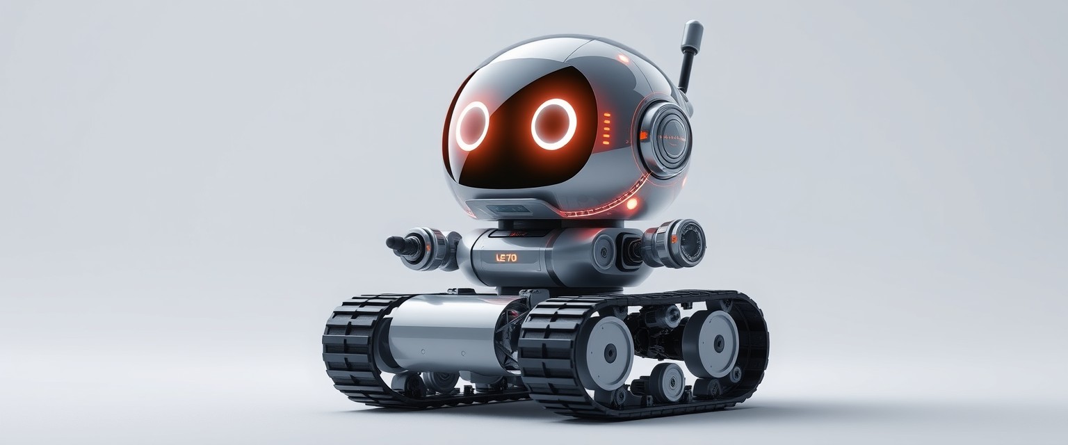 Cute aesthetic, a small and cute semi-transparent tracked robot with an LED screen face, emoticon, stunning unreal engine render, intricate details, simple background. - Image