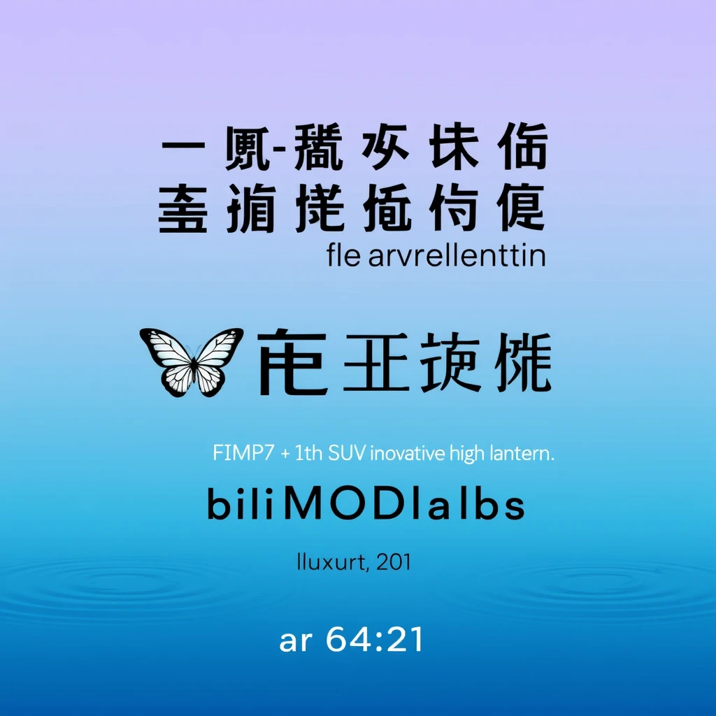 A banner for the "NEB" conference with an elegant butterfly logo and text in Chinese, set against a gradient background of light blue to purple. The design includes subtle water ripple patterns on one side, symbolizing fluidity or movement. Above it is written "N-cons Biological Doctor's Miss flavTAILth" in bold black letters, and beneath that another large title reads "FIMP7 th SUV innovation high lantern," with the word 'biMODlabs' underlined. This visual representation should convey luxury and elegance while maintaining simplicity and clarity --ar 64:21. - Image