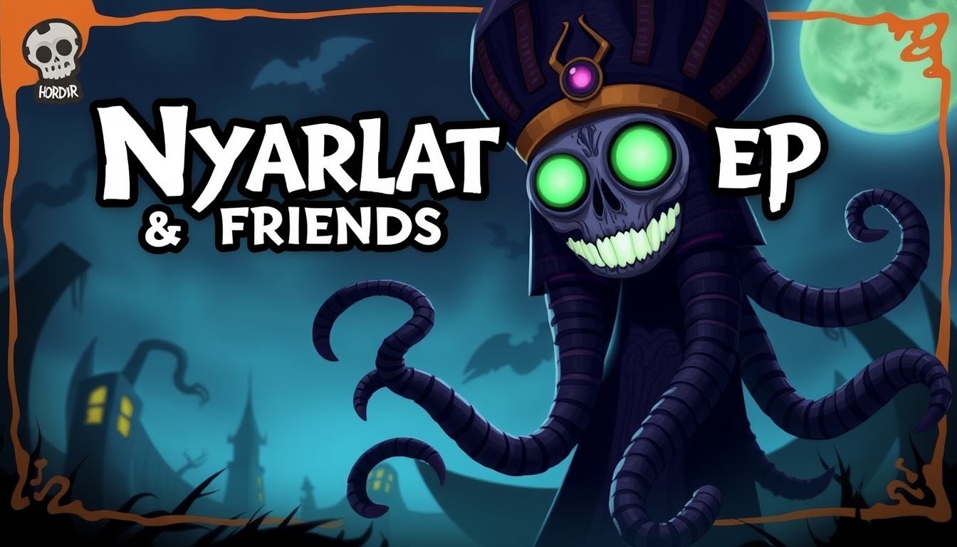 Poster for a horror TV show for kids called "Nyarlathotep & Friends" about an Egyptian god with tentacles. - Image