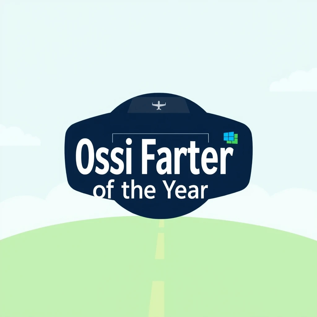 Create a Microsoft Copilot themed background image with readable text "Ossi Farter of the Year". Add a Copilot AI related graphic. - Image