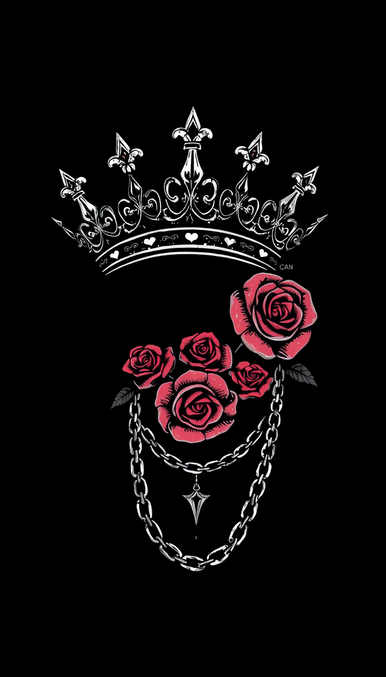 "CESS" STENCIL INK ART, DOVE crowns, rose chains, and dark, moody colors. -black and white, SOLID COLOR GRAPHIC PRINT, black background, trap music style CENTER PNG ART - Image