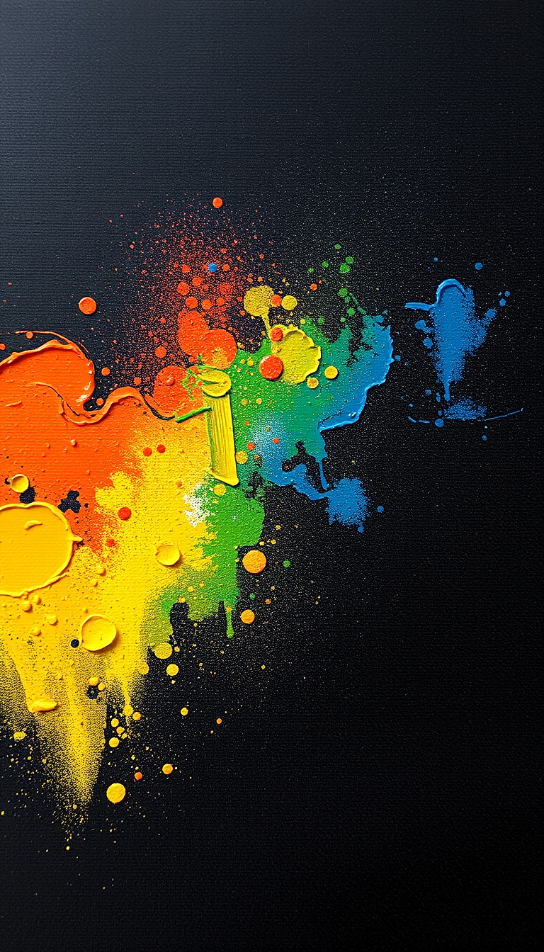 Oil paint colors sprayed on black canvas - Image