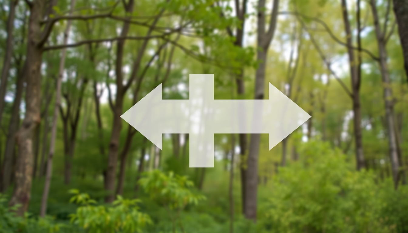 Left and right arrows integrated into a nature scene with trees.