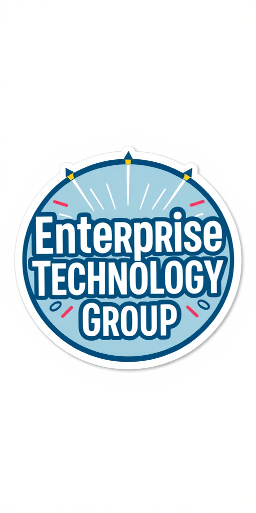 Make a sticker with the text "Enterprise Technology Group" with a theme of celebration.