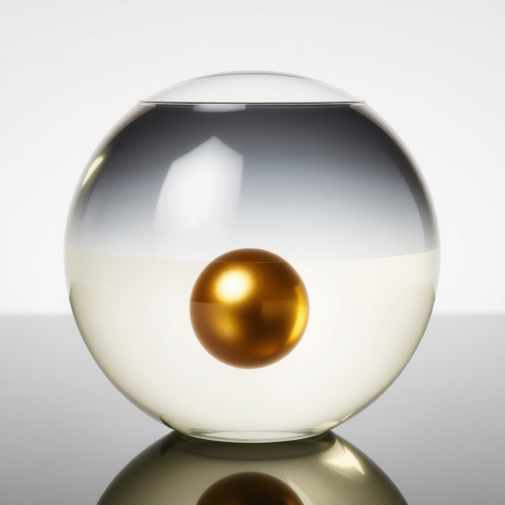 A glass bowl with a gold ball inside of it. - Image