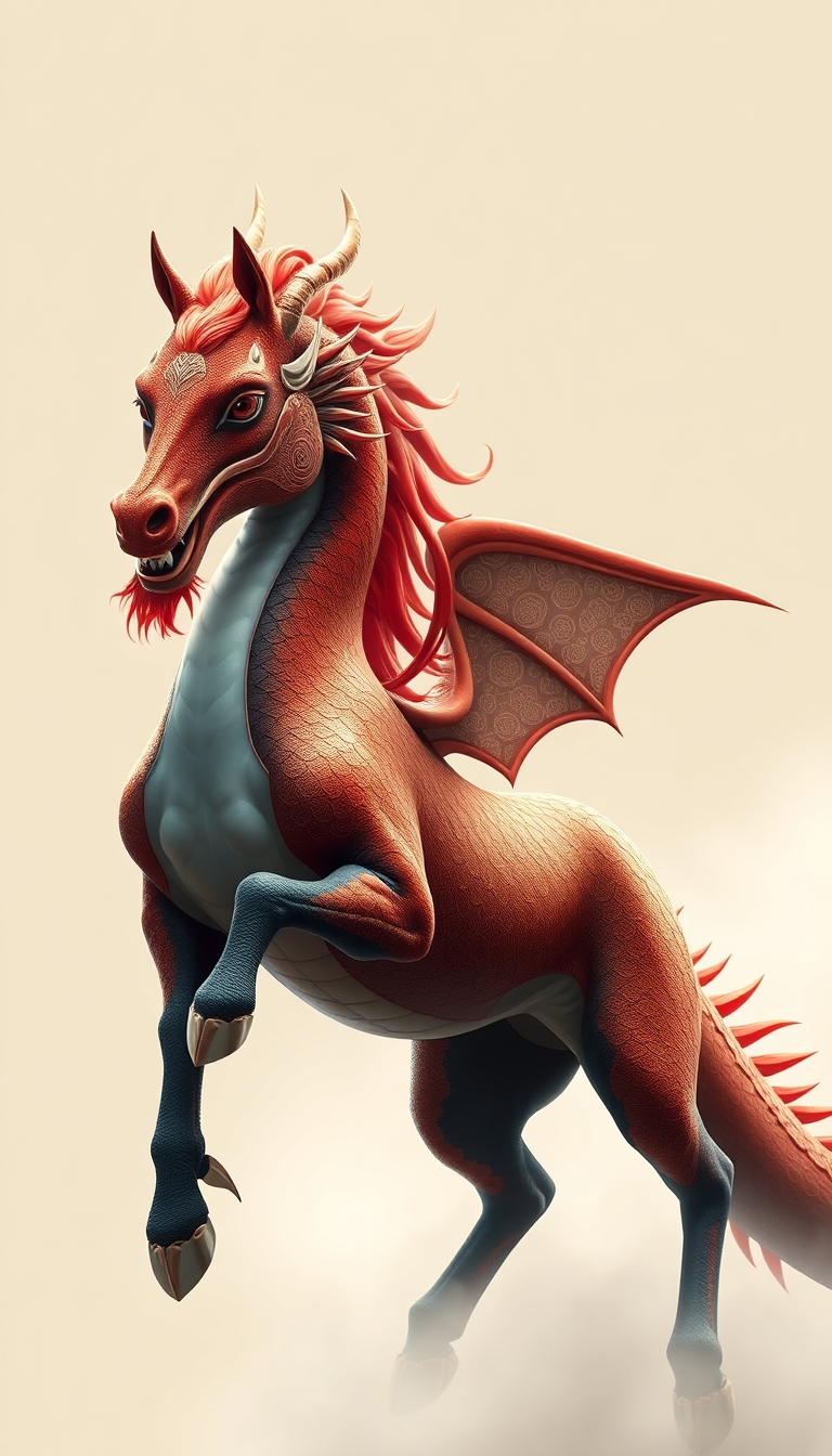 (ultra realistic) an oriental dragon with a horse body