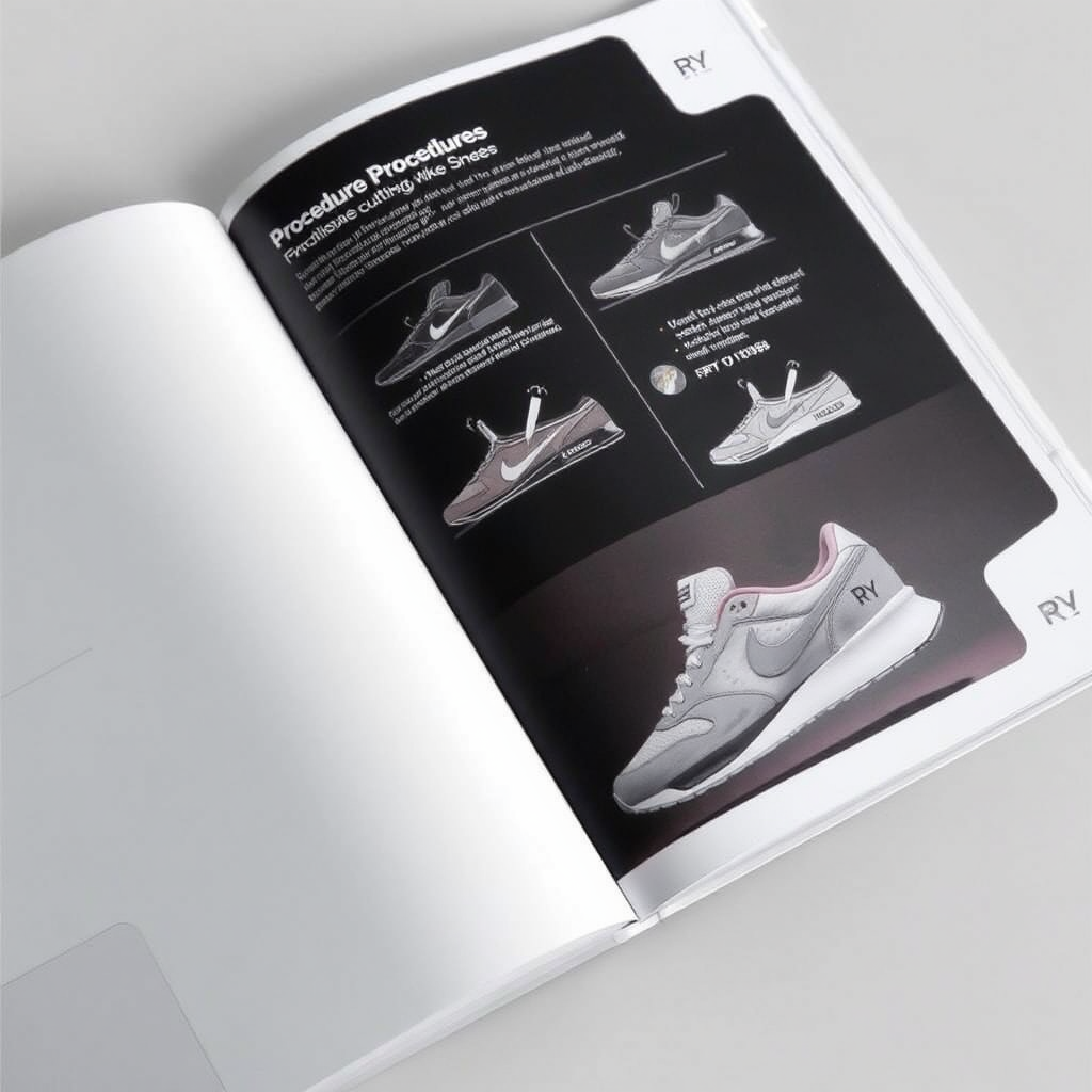 Book with procedures to create Nike shoes using the 'cutting' process, with the brand 'RY'.