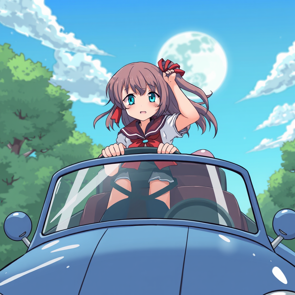 anime girl in flying car