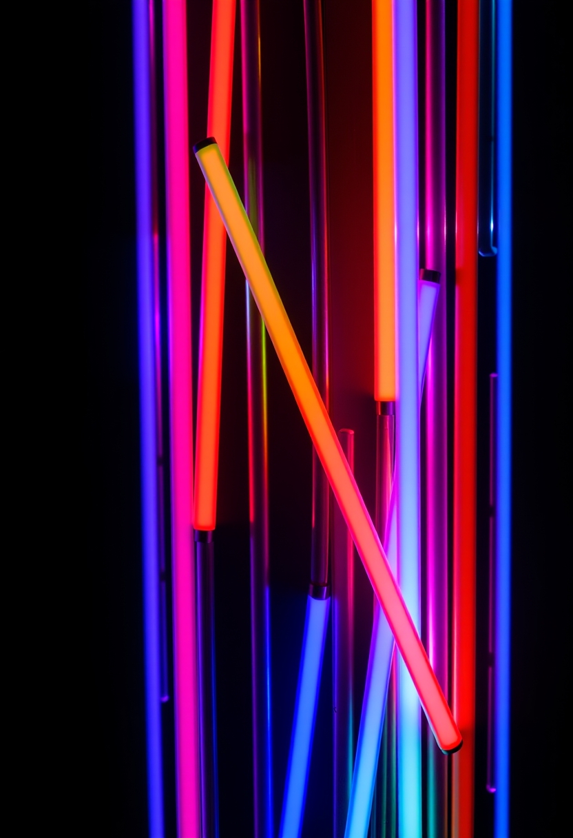 A group of colorful neon sticks on a black background.