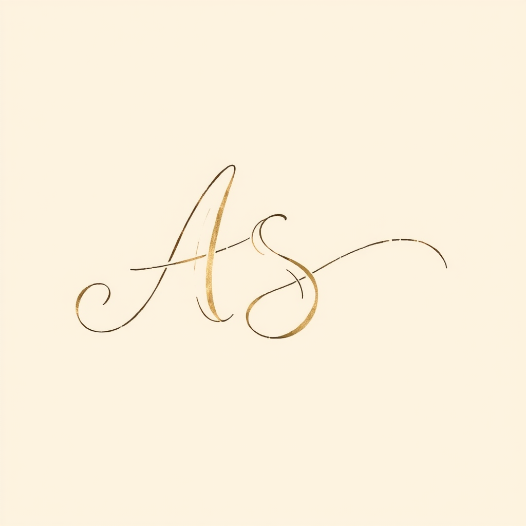 Elegant hand-drawn signature for initials AS, flowing with graceful curves and sweeping lines. Delicate ink strokes create a calligraphic feel, evoking timeless sophistication. Subtle flourishes add personality, while negative space balances the composition. Soft sepia tones evoke vintage charm and artistic flair. - Image