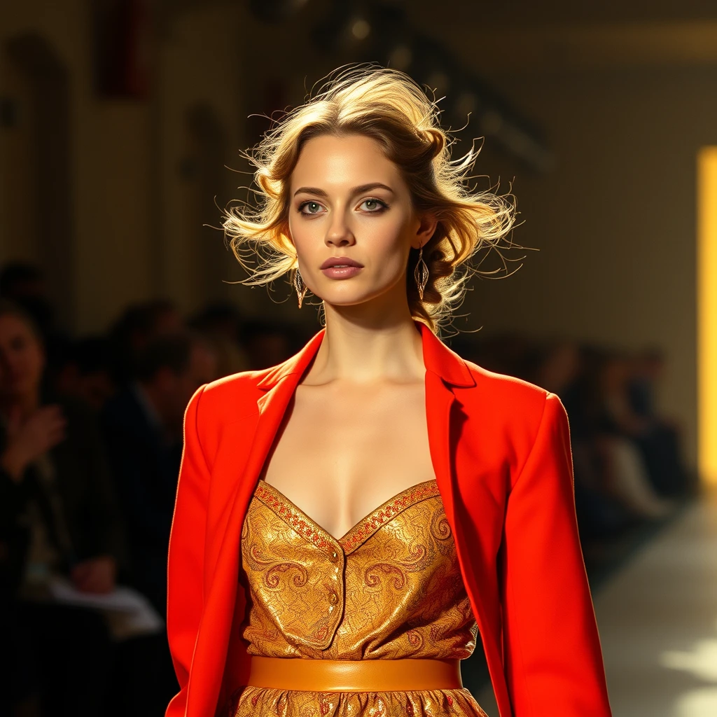 Model on the catwalk in the light of sophists. Wes Anderson photography. - Image