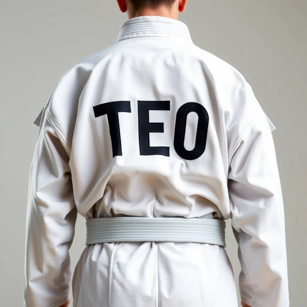 The back of the judo uniform has “TEO” written on it. - Image