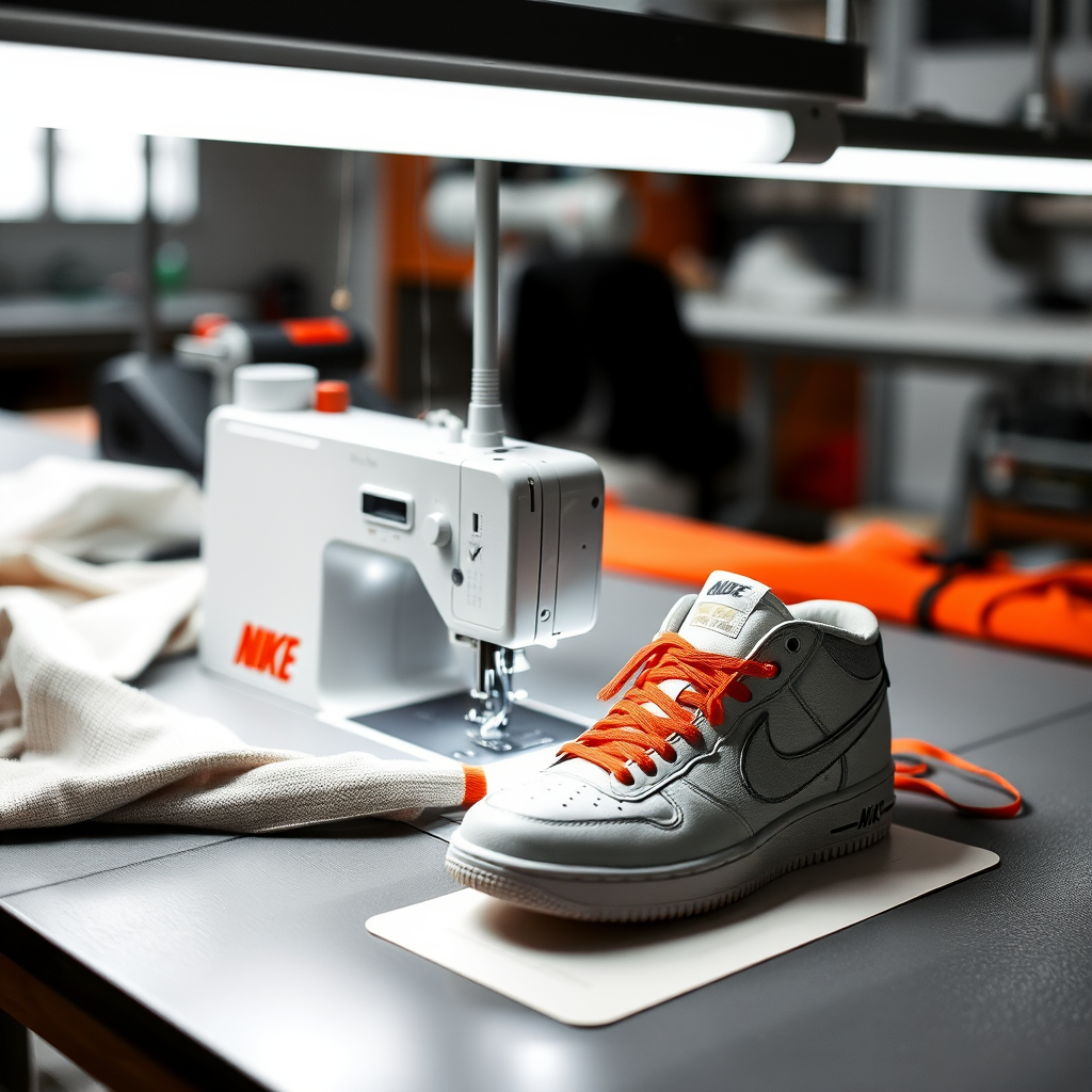 Modern document paper about the sewing process for creating Nike shoes. - Image