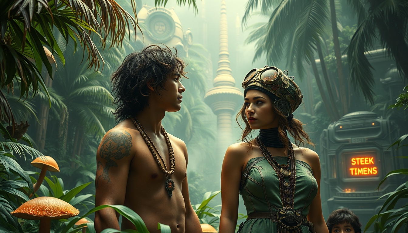 A male and female go on a spiritual quest in the Amazon Jungle and have a psychedelic experience by smoking mushrooms. They journey to the center of the jungle and find a futuristic city that has robots selling cigarettes.