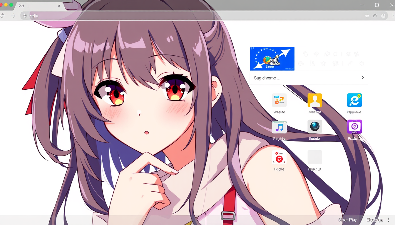 Anime girl inspired by Chrome browser theme. It should feature a style based on colors and have a white background. Only anime girl. - Image