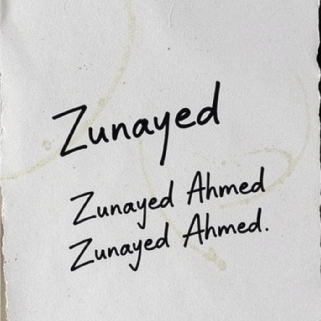 A writing written on a grunge paper with signature style saying "Zunayed Ahmed". - Image