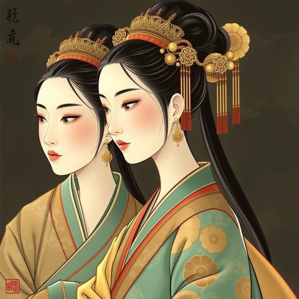 "Ancient Chinese women, Chinese painting style."