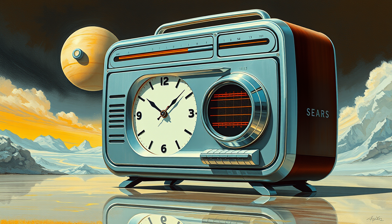 A futuristic Sears clock/radio, a painting by Syd Mead, 4k.