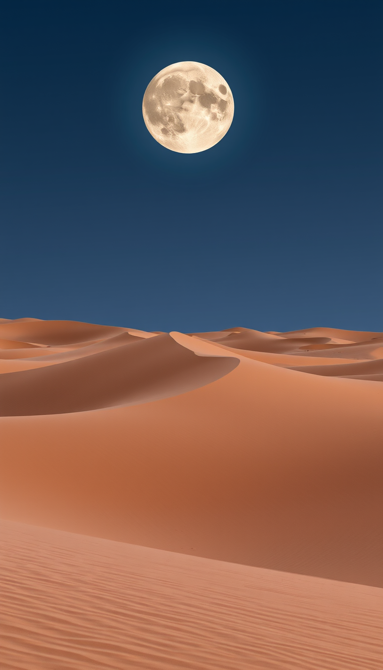 A desert sand dunes with the moon in all its phases.