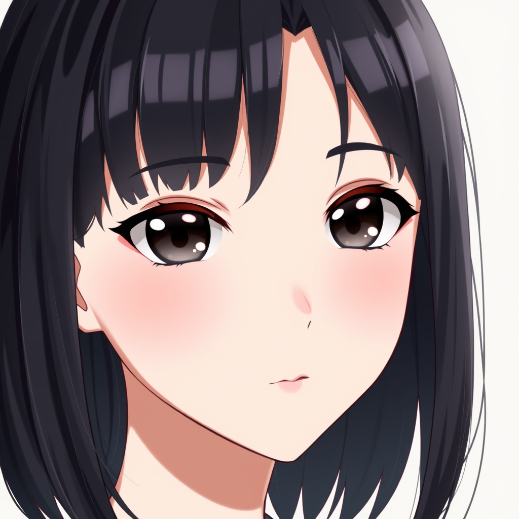 Woman, shoulder-length black straight hair. Black eyes. The face is beautiful, but not flashy. Anime reskin style.