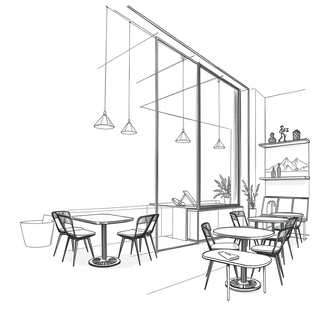 'The architectural drawing of a café should look more modern.' - Image