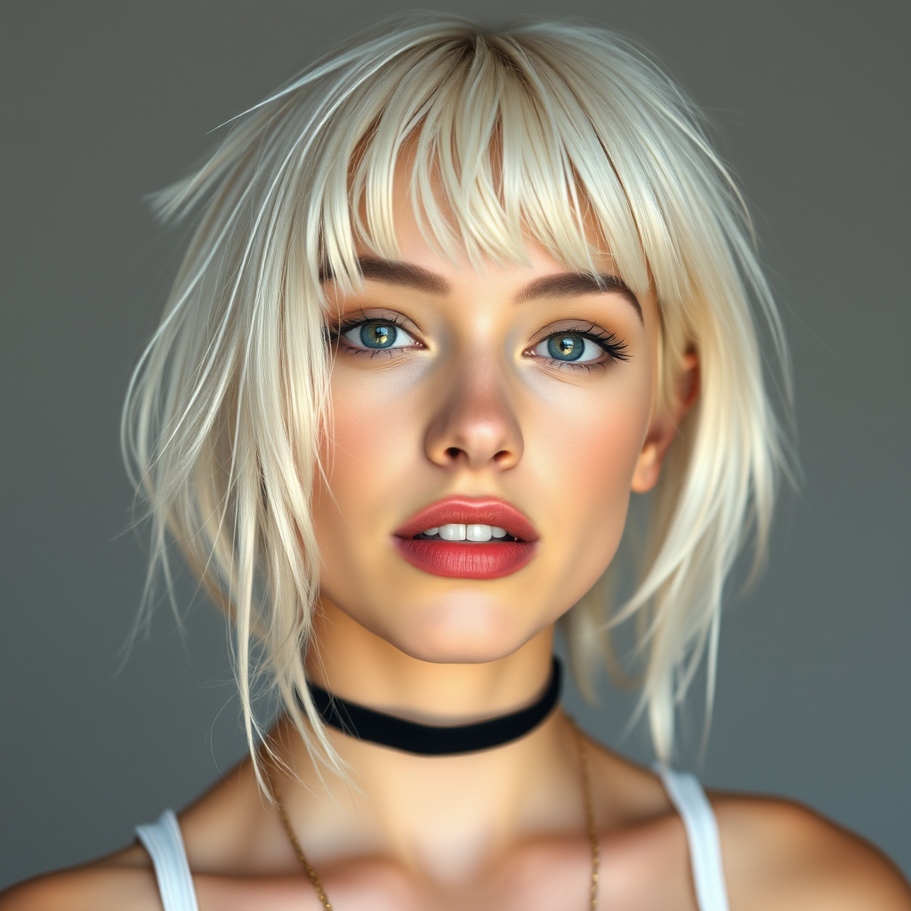 A pop singer, female, white hair, photorealistic, young, 21. - Image