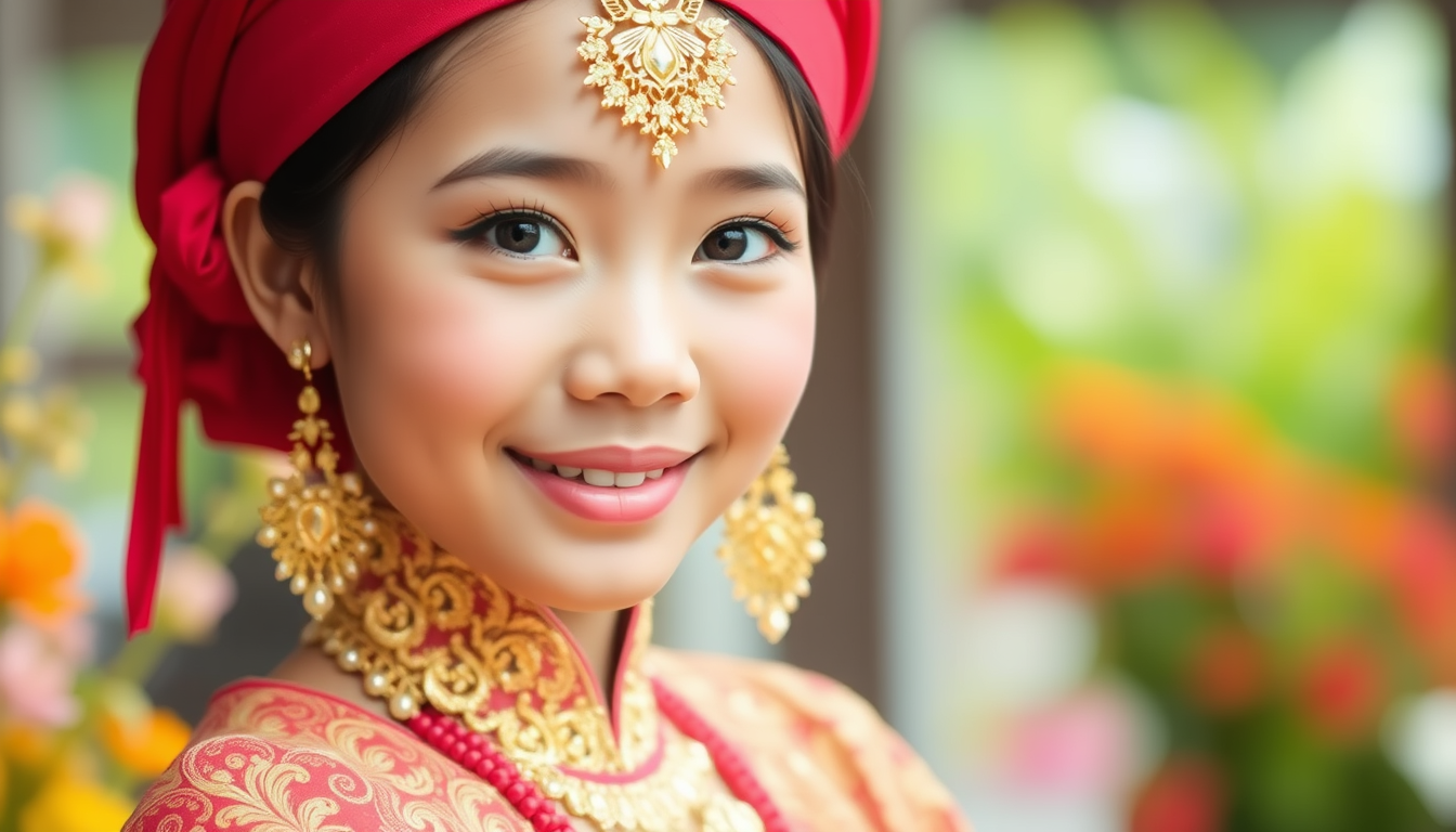 "Very beautiful Indonesian girl wearing traditional Indonesian attire."