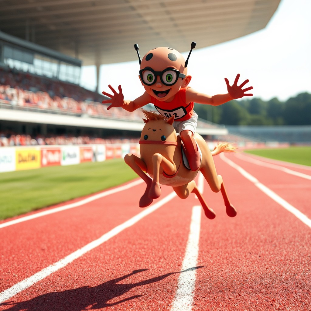 'Flea jumps on a racetrack.'