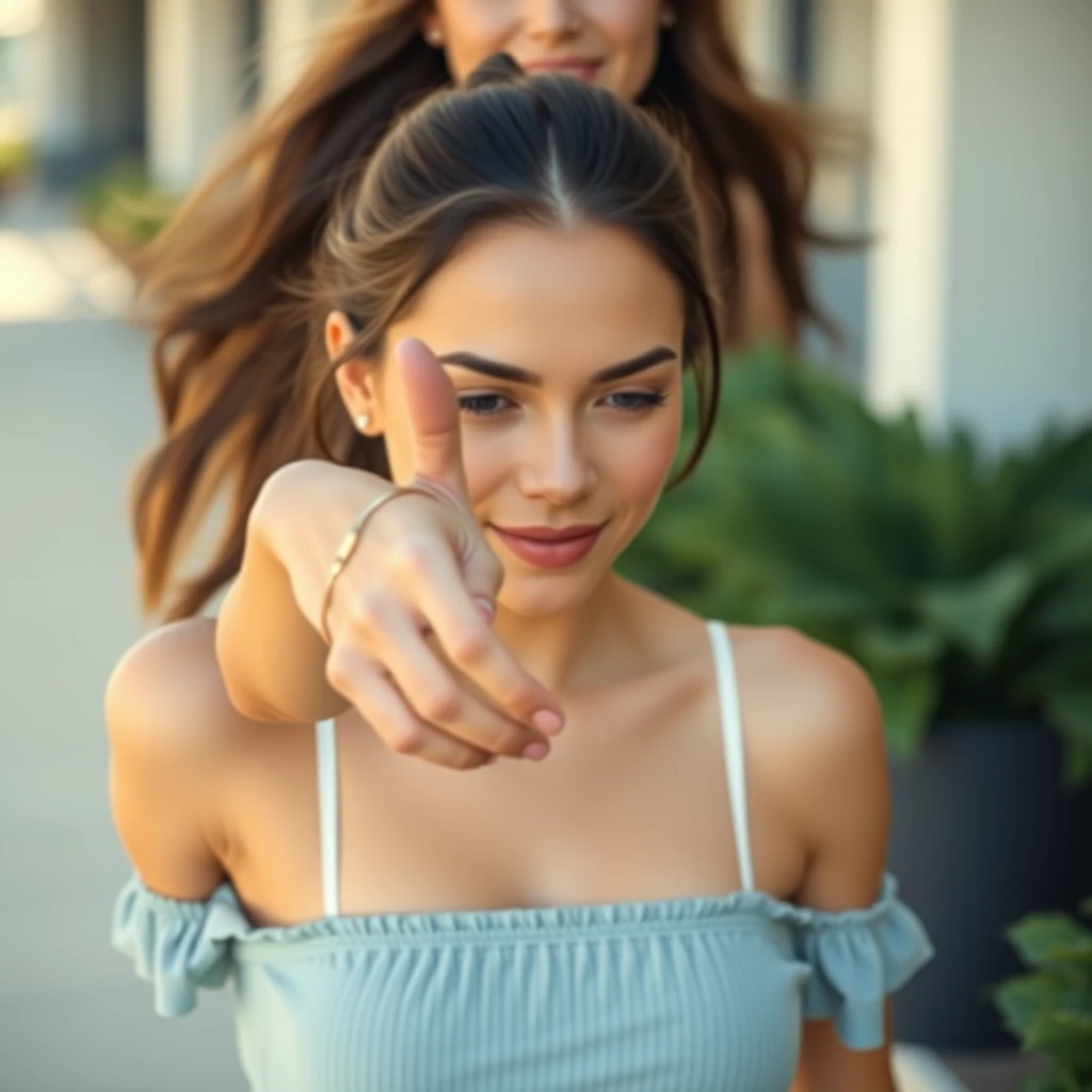 Beautiful walking female model with hand shaking, close up to middle shot. - Image