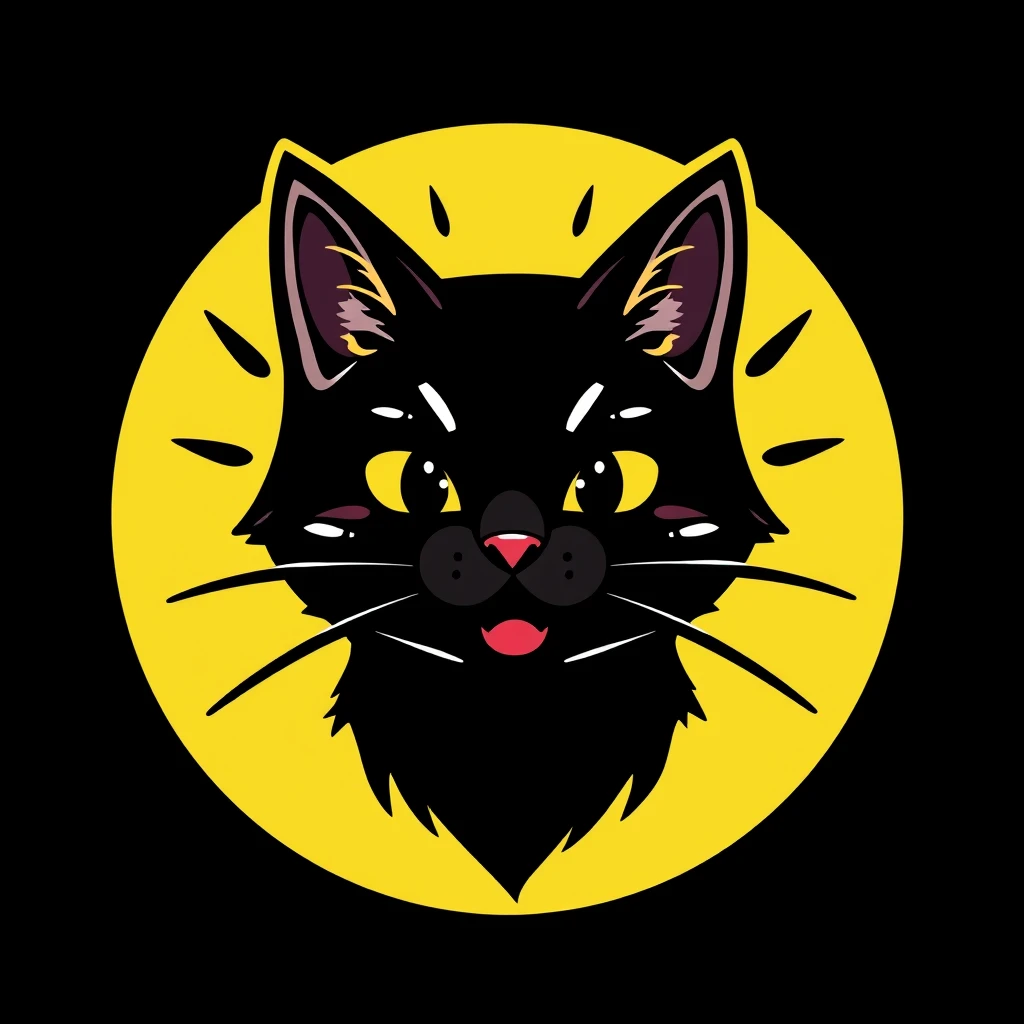 LOGO, "EMOJI CAT" MEOW, simple, graffiti, solid color, Y2K STYLE art by sullen powell peralta, center png, black background.