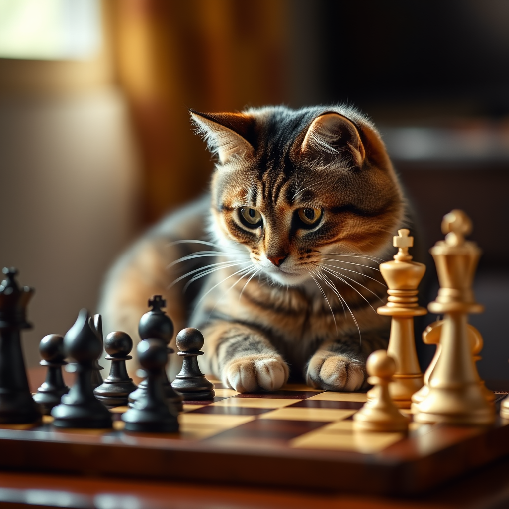 a cat playing chess