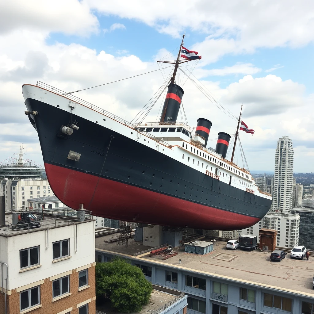 "A large ship on the rooftop." - Image