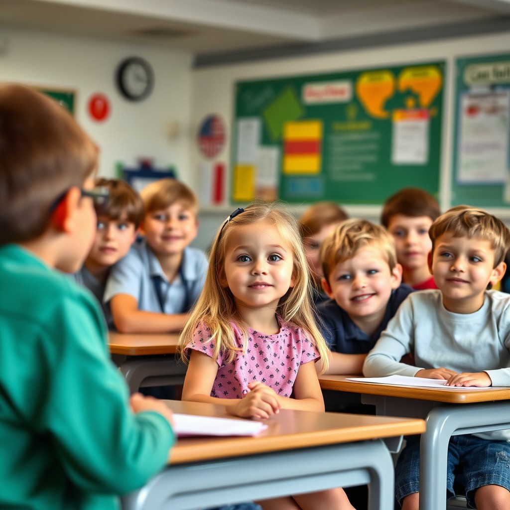 "Take a photo: Children in a 5th grade sit in their German classroom on their first day of school after the summer vacation and are curious about what awaits them."