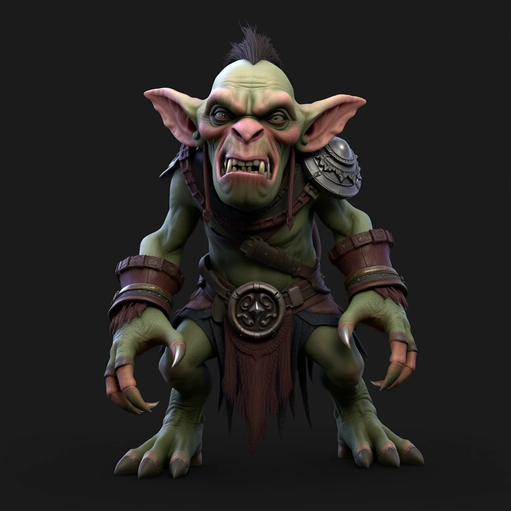 A 3D model of a Goblin, full body, war-ready, detailed, game asset. - Image