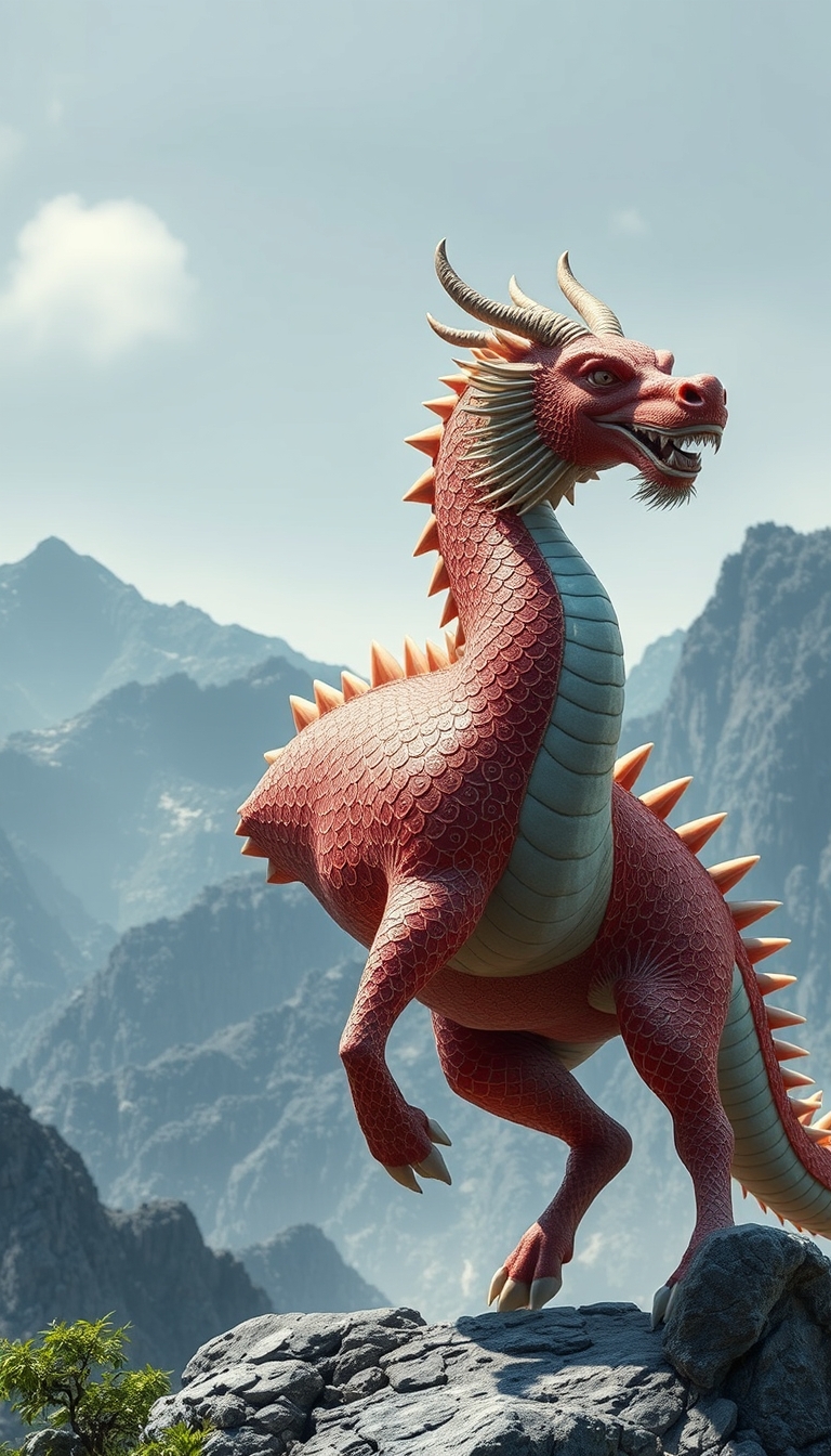 (((ultra realistic))) an oriental dragon combined with horse body, China mountain background. realistic photo.