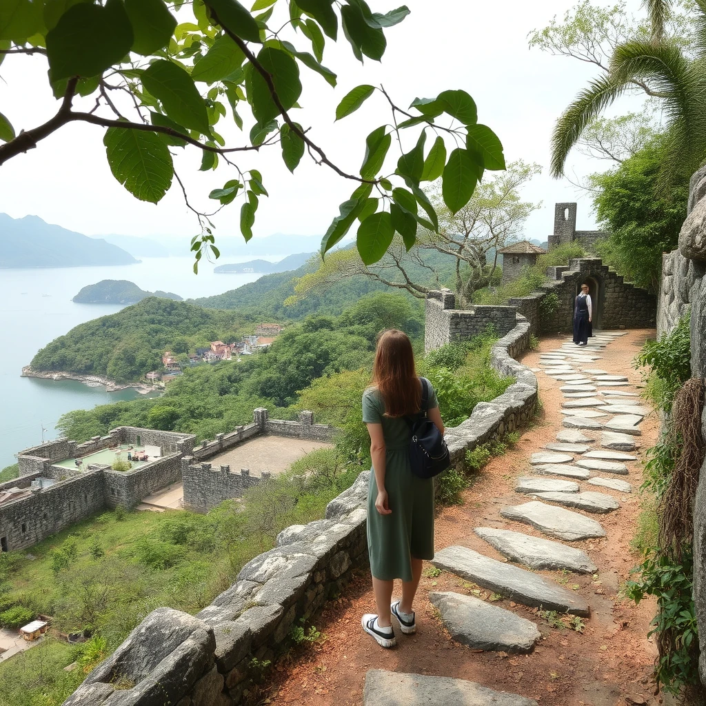 🌳 **Nature and History**: "Woman exploring trails, historical sites, every stone and leaf, stories of Cheung Chau Island, discovery, photorealistic style"