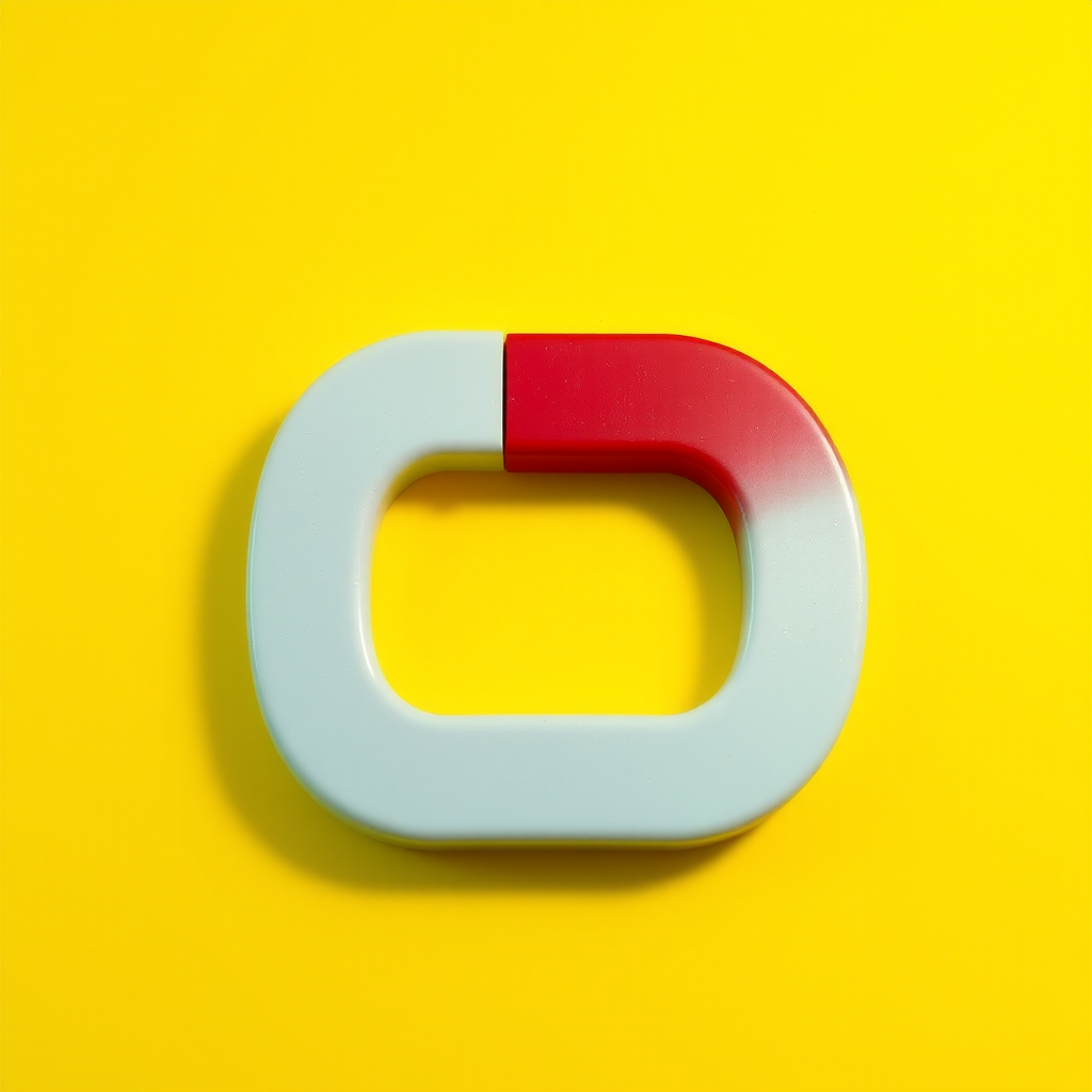 A letter "I" made of a magnet, yellow background, realistic photograph.