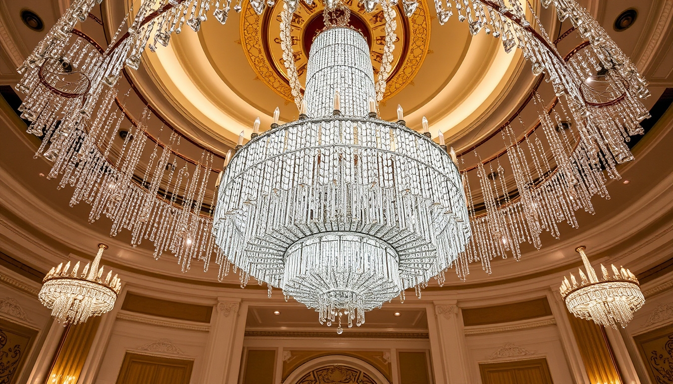 A stunning chandelier made of thousands of tiny glass crystals in a grand ballroom. - Image