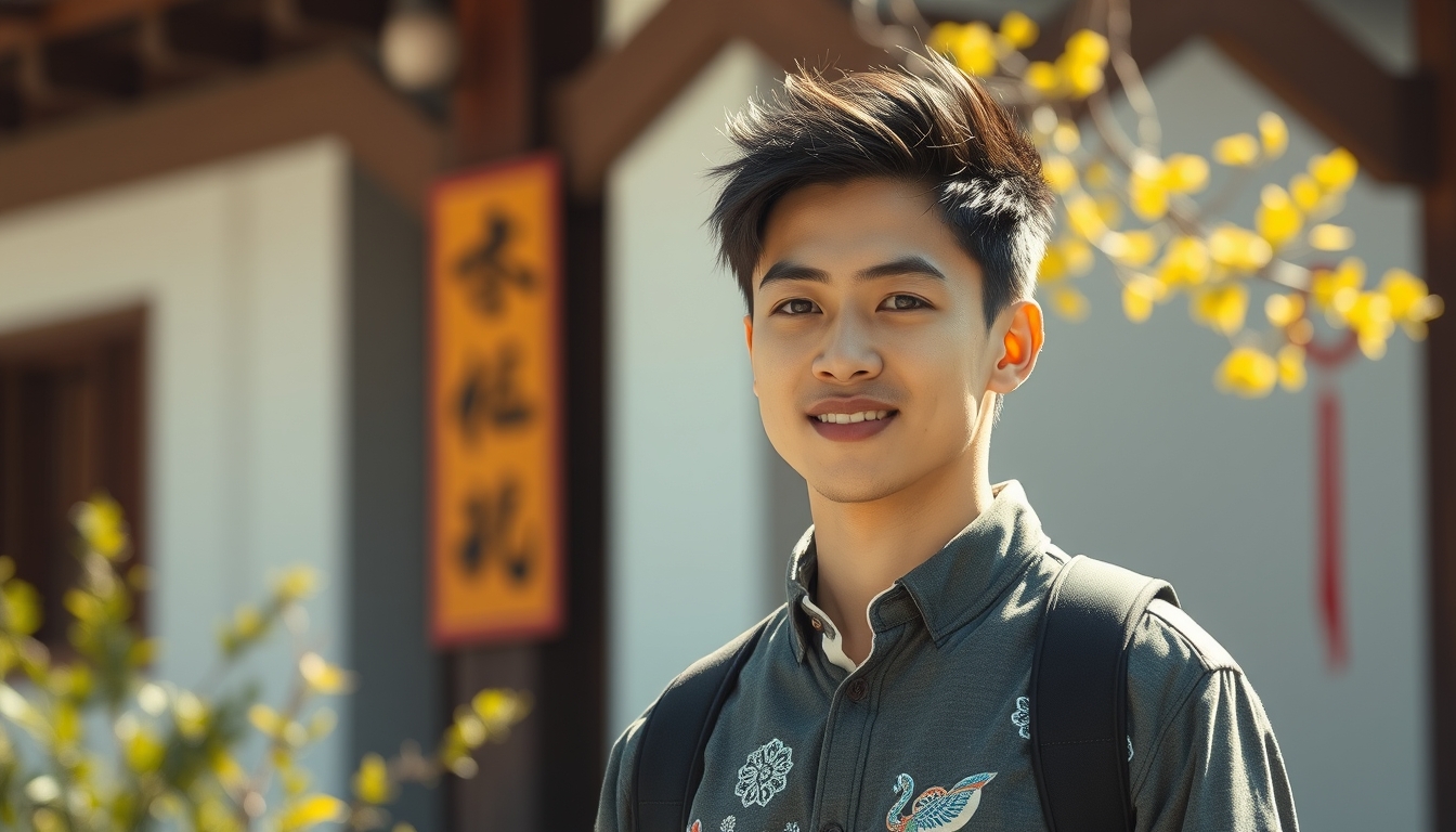 A sunny and handsome young Chinese man - Image