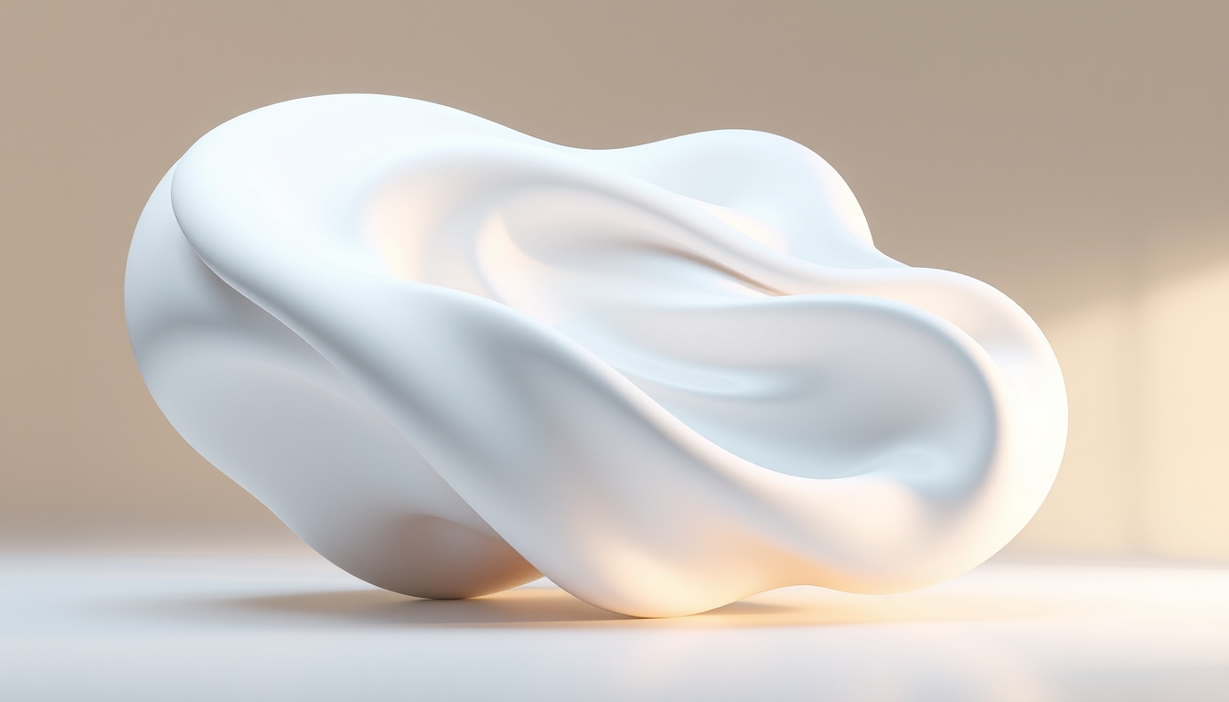 A 3D render of a digital sculpture with smooth, flowing forms, set against a minimalist background with soft lighting. - Image