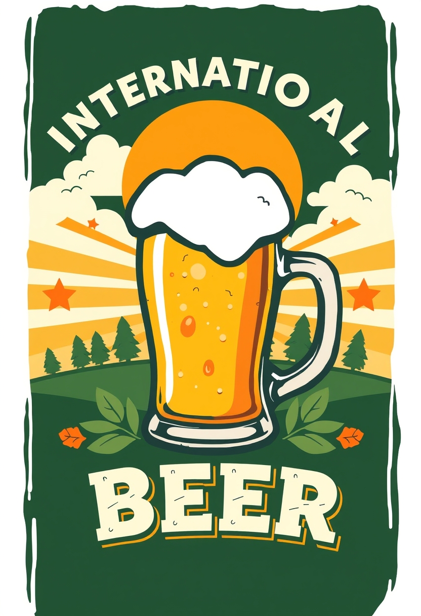 International beer-themed graphic design for, vibrant and fun. - Image