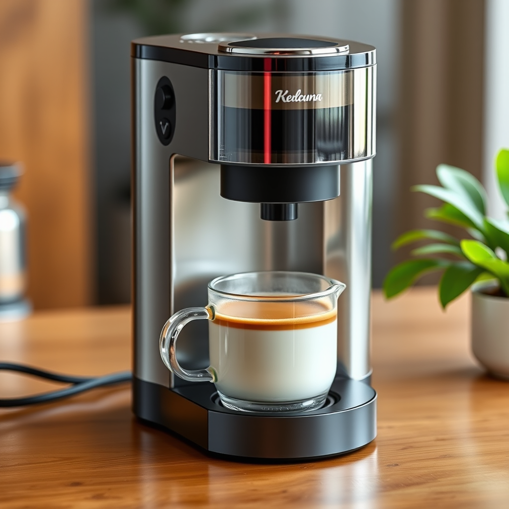 The sleek and smart-looking tabletop portable, personalized Indian-type small batch tea-making machine, with controls for masala flavor customization and a separate mixing channel for adding the milk in custom proportions, boiling to perfection, making the whole process visible with see-through styling, that does not look like a coffee-making machine. - Image