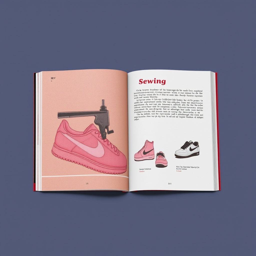 Book about 'sewing', with company 'RY', to create modern Nike shoes.