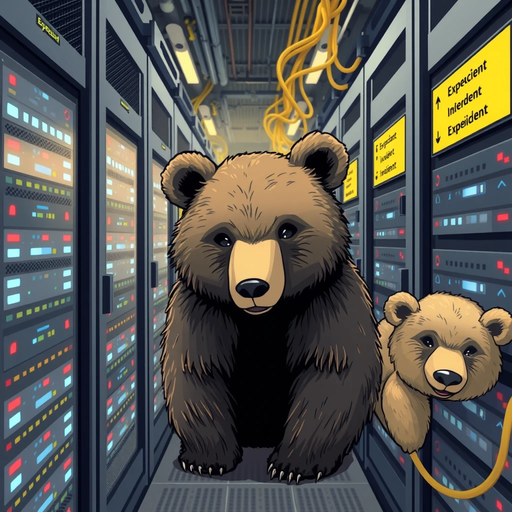 Bears in a data center. The data center name is "Expedient" and there is always a network incident.