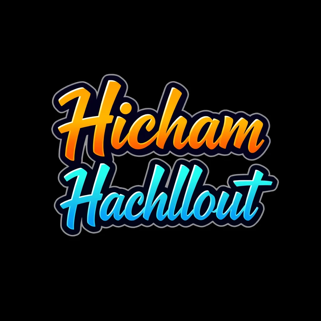 "Hicham Hachlout" Text, logo design in anime style 2D, Galaxy Style.