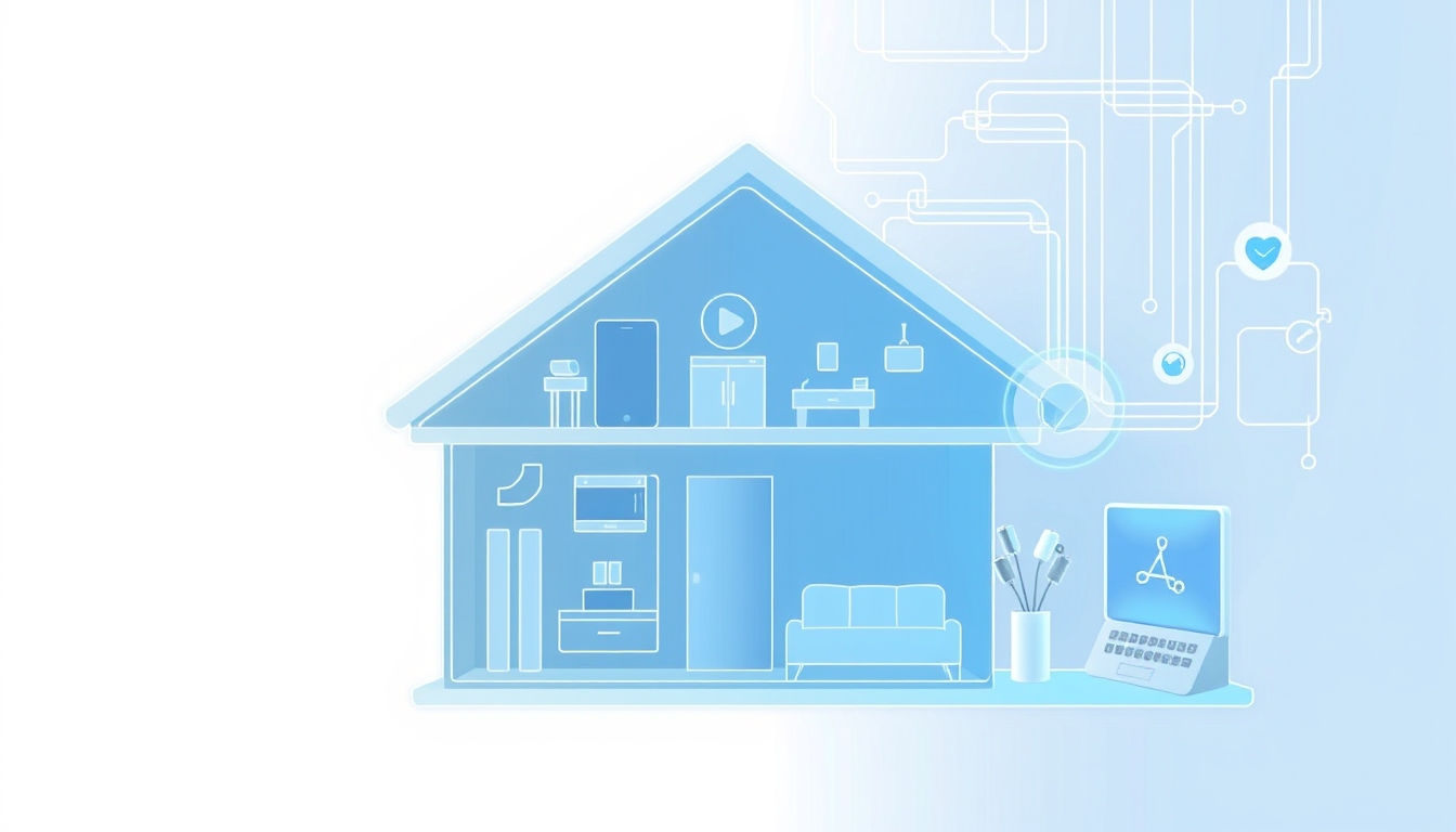 Smart Home Technology Illustration in Silver and Blue Palette