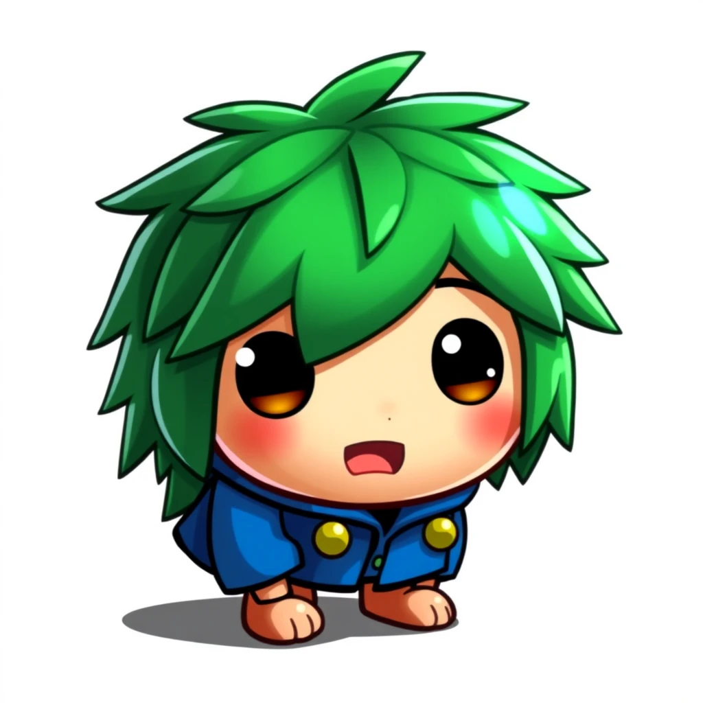 64x64 icon of a lemming from the Lemmings game, with green hair and blue coat.