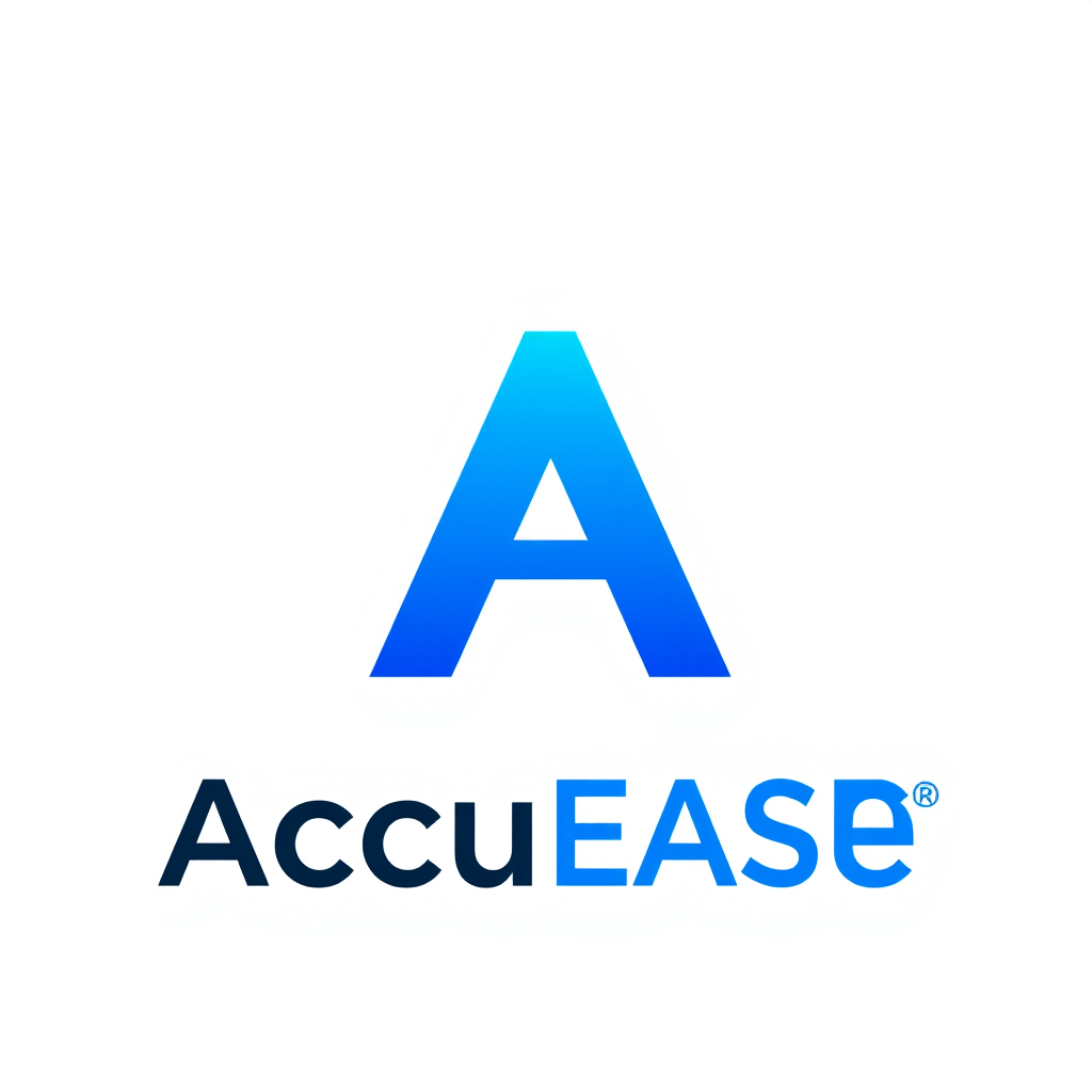 A logo for a data mastery application named "AccuEASE" with the letter A in blue that has an IT nuance. Make it a PNG with a transparent background.