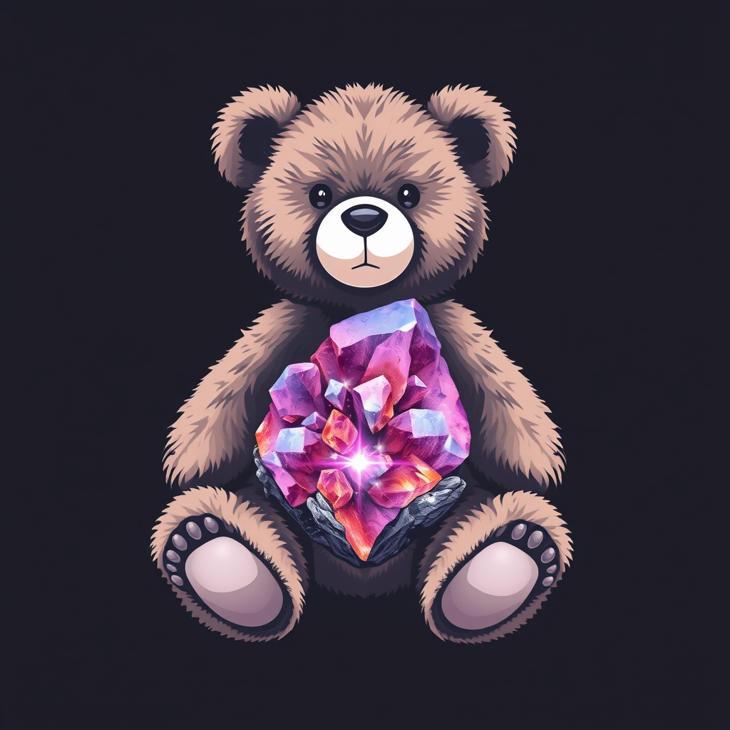 A tee shirt design of a teddy bear whose body is perfectly blended with a beautiful mineral. - Image